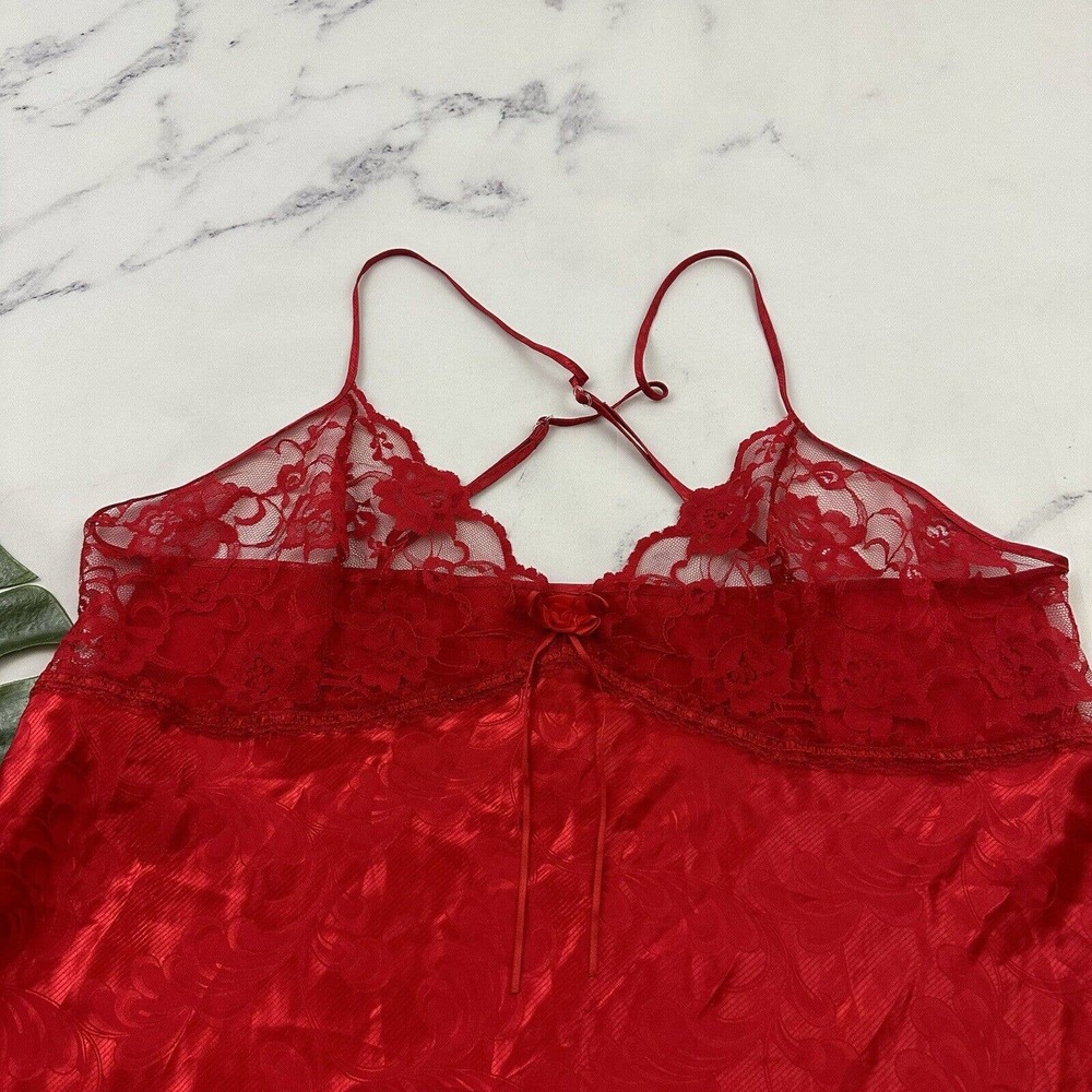 Sexy Red Satin Negligee with Lace Trim - Picture 2 of 10